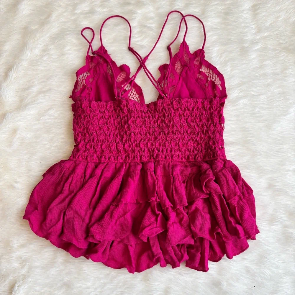 Free People Magenta Lace Peplum Camisole